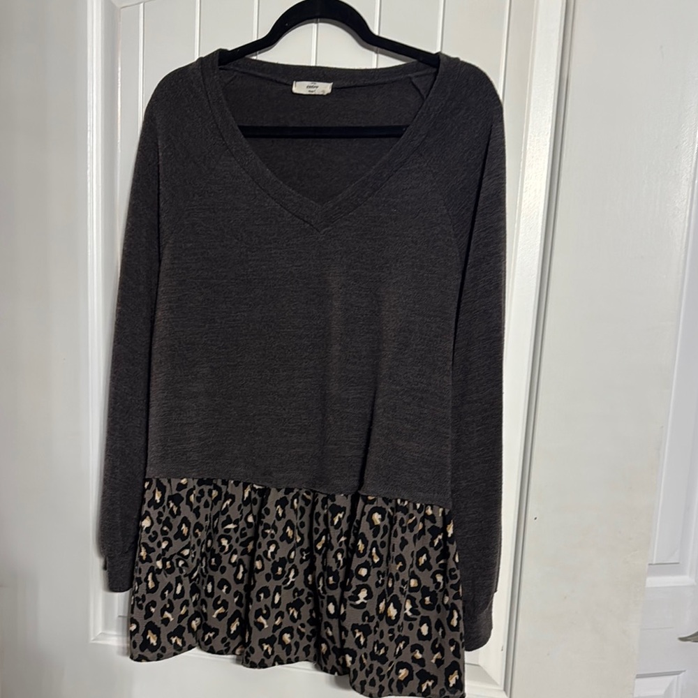 Gray and Leopard Print Women's Top